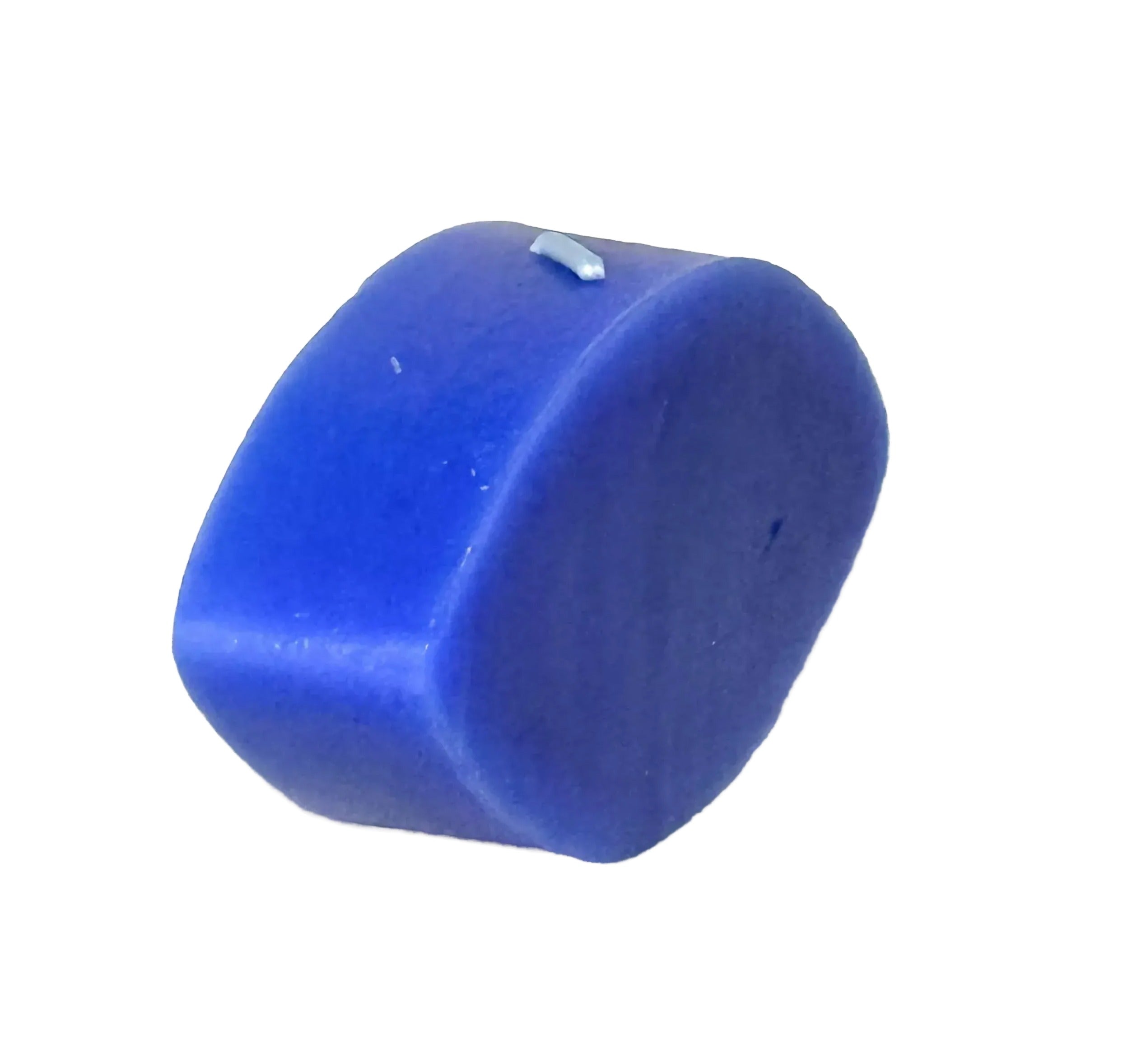 A blue, oblong-shaped object is shown against a white background.